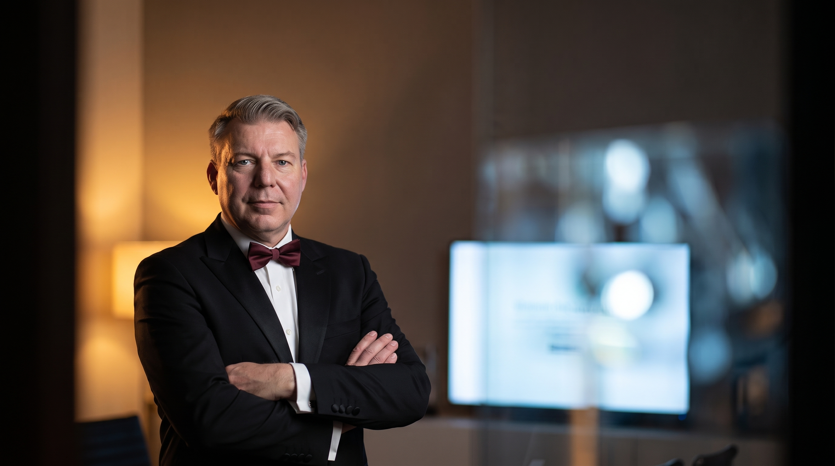 René Winkler im Büro, im Hintergrund ein Bildschirm mit dem Hinweis: Seit 4 Wochen keine Rückmeldung.